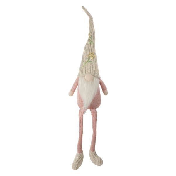 Northlight Seasonal Sitting Gnome w/ Floral Knitted Hat Figurine - image 