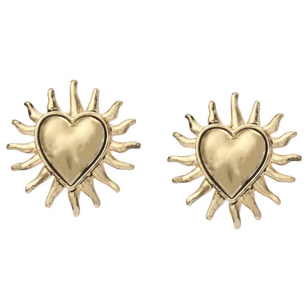 Steve Madden Sunburst Heart Button Stud Earrings