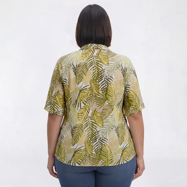 Plus Size Emily Daniels Elbow Sleeve Tropical Palm Leaf Blouse