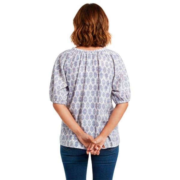 Womens Erika Puff Sleeve Floral Tie Neck Blouse