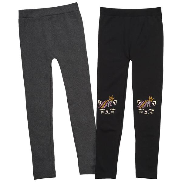 Girls &#40;7-16&#41; Star Ride&#40;R&#41; 2pk. Fleece Marled/Solid Cat Leggings - image 