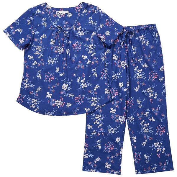 Plus Size Carole Hochman Short Sleeve Floral Capri Pajama Set - image 