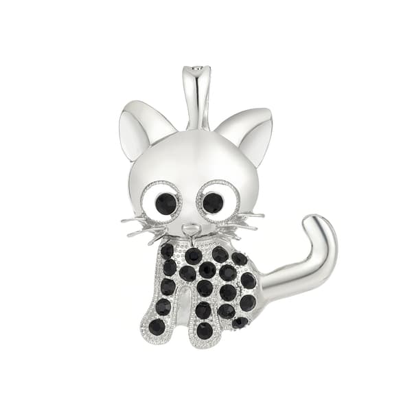 Wearable Art Silver-Tone & Black Crystal Cat Enhancer Pendant - image 