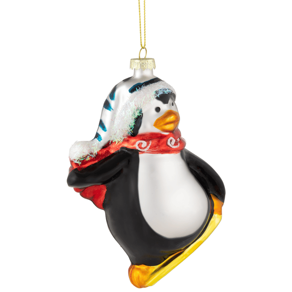 Northlight Snowboarding Penguin Glass Christmas Ornament