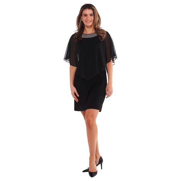 Plus Size MSK Bead Trim Chiffon Overlay Dress