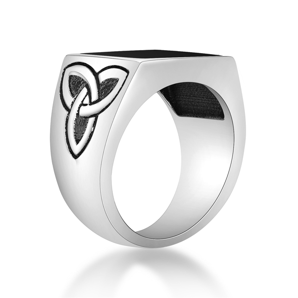 Mens Lynx Stainless Steel Black Resin Statement Ring