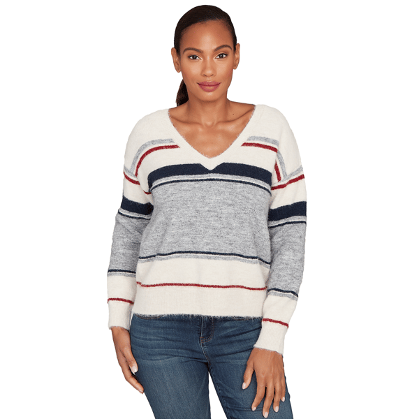 Petites Skyes the Limit Back To Town Long Sleeve V-Neck Striped