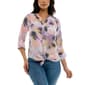 Petite Zac & Rachel 3/4 Roll Tab Sleeve Tie Front Abstract Blouse - image 1