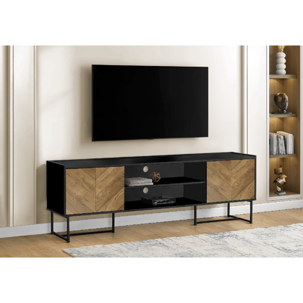 Monarch Specialties 72in. Black TV Stand with 2 Wood-Look Doors