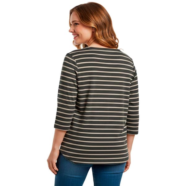 Petite Hasting & Smith 3/4 Sleeve Stripe Round Hem V Neck Tee
