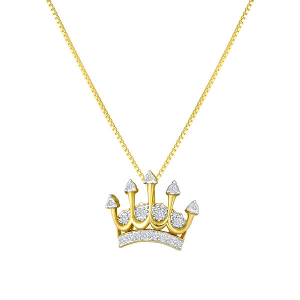 Diamond Classics&#40;tm&#41; Gold Plated Silver Mined Diamond Crown Necklace - image 