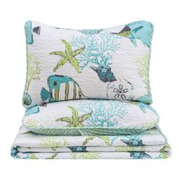 FreshFolds 3pc. Coastal Fish Themed Bedspread Quilt Set