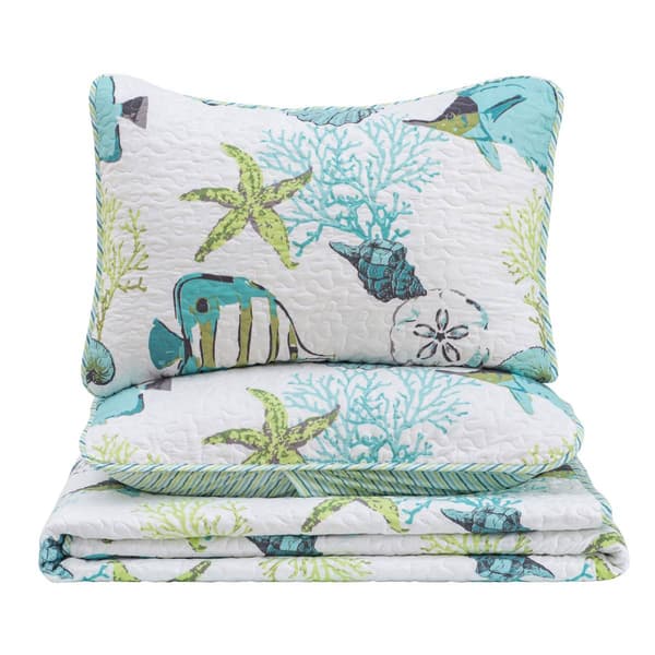 FreshFolds 3pc. Coastal Fish Themed Bedspread Quilt Set