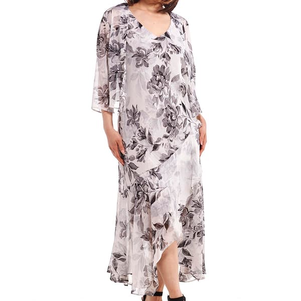 Petite R&M Richards 2pc. Floral Chiffon Long Jacket Dress