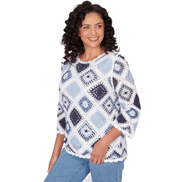 Petite Alfred Dunner Austin Long Sleeve Crochet Sweater
