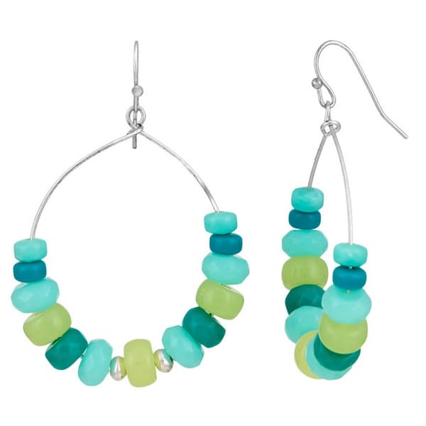 Ashley Cooper(tm) Aqua Multi Beaded Gypsy Hoop Earings - image 