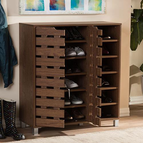 Baxton Studio Shirley Open Shelves 2 Door Shoe Cabinet