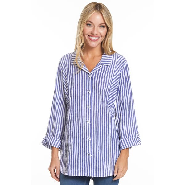 Womens Ali Miles 3/4 Sleeve Yarn Dye Stripe Button Front Blouse - Boscov's