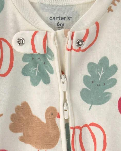 Baby Unisex (NB-9M) Thanksgiving 2-Way Zip Pajamas