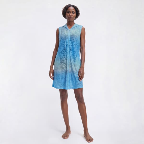 Womens J Valdi Wave Mesh Sleeveless Zip Hoodie Swim Cover Up - image 