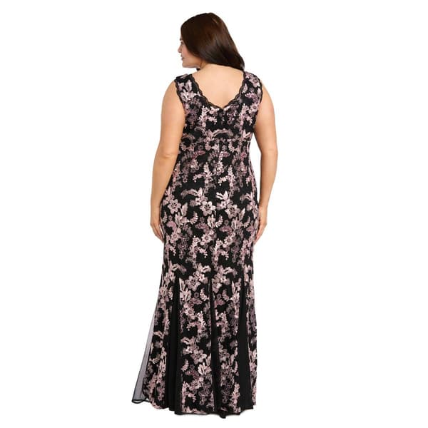 Plus Size R&M Richards Sleeveless V Neck Two Tone Floral Gown
