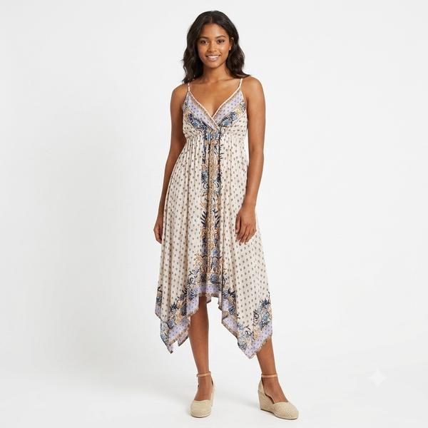 Juniors Angie Floral Scarf Hanky Hem Midi Slip Dress