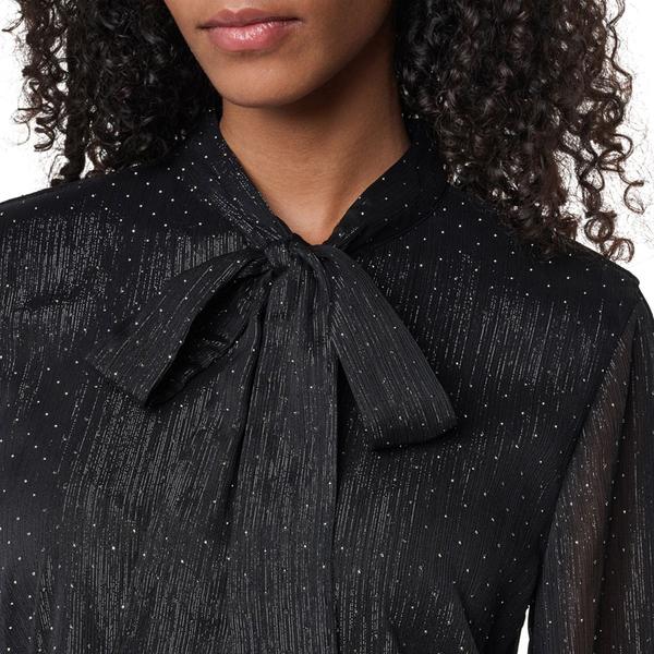 Womens DKNY Long Sleeve Bow Tie Neck Studded Button Front Blouse