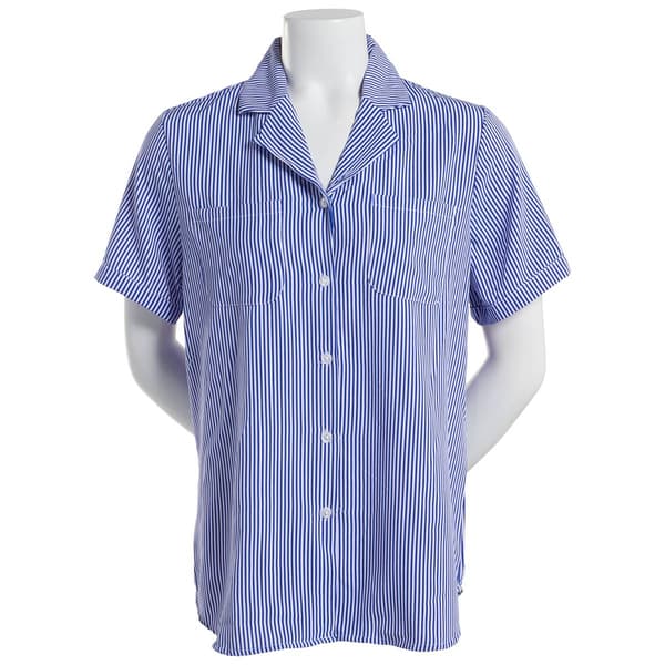 Womens Notations Short Sleeve stripe Equipment Button Down Blouse - image 