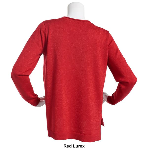 Womens Tint & Shadow Long Sleeve V-Neck Lurex Pullover Sweater