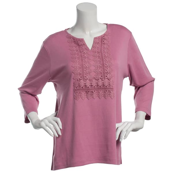 Petite Hasting & Smith 3/4 Sleeve Split Neck Lace Yoke Tee