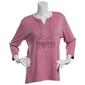 Petite Hasting & Smith 3/4 Sleeve Split Neck Lace Yoke Tee - image 1