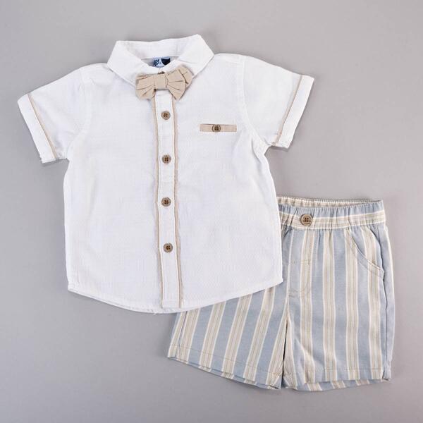 Baby Boy &#40;12-24M&#41; Little Lad&#40;R&#41; Solid Creeper w/ Bow Tie Shorts Set - image 