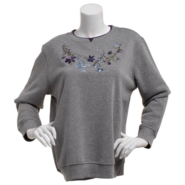 Womens Hasting & Smith Floral Vine Embroider Fleece Sweatshirt