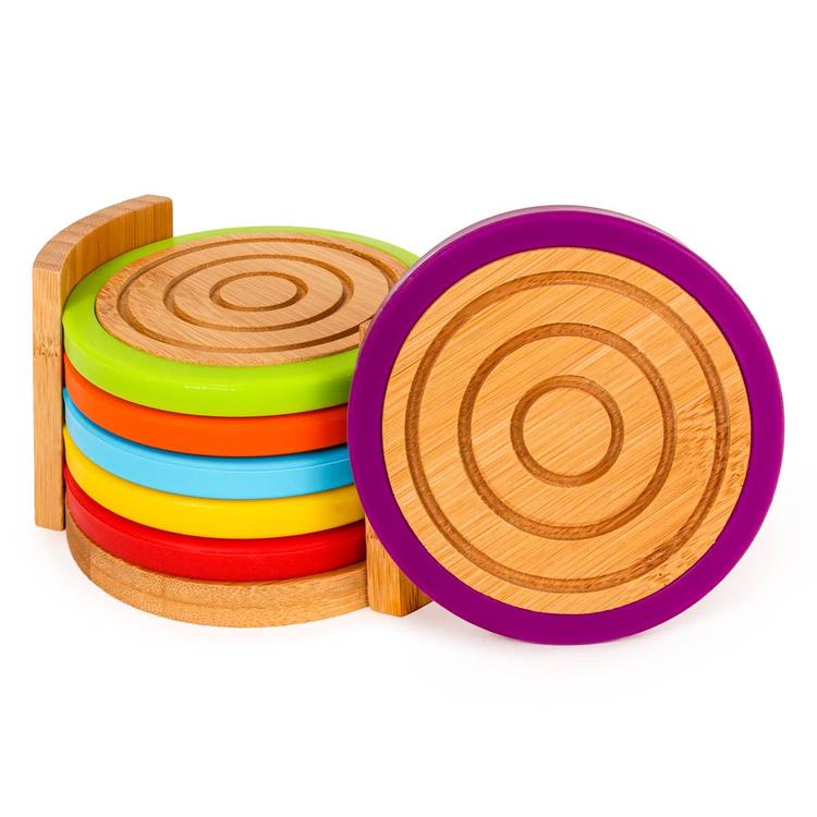 BergHOFF 6pc. Bamboo Colored Rim Round Coasters