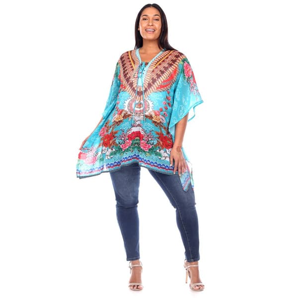 Plus Size White Mark Floral Short Caftan Tunic