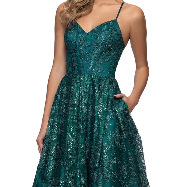 Juniors Blondie Nites Glitter Corset A-Line Dress with Pockets
