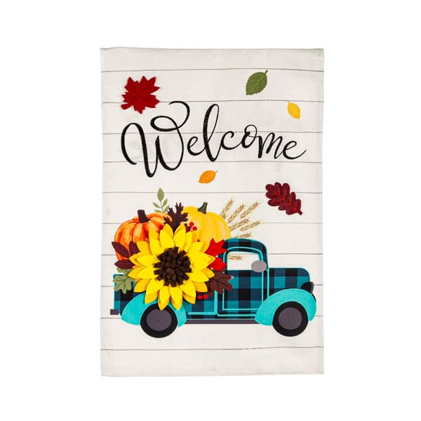 Evergreen Fall Plaid Truck Garden Linen Flag