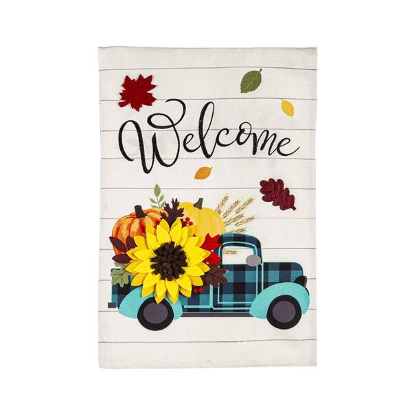 Evergreen Fall Plaid Truck Garden Linen Flag - image 