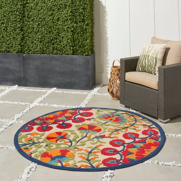 Nourison Aloha Bloom Vines Transitional Indoor/Outdoor Round Rug