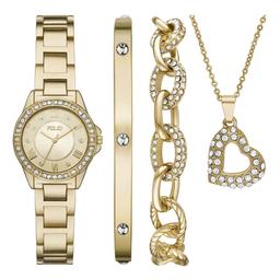Womens Folio Gold-Tone Three Hand Watch Gift Set - FMDFL2057