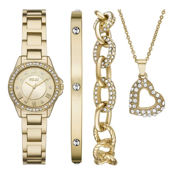 Womens Folio Gold-Tone Three Hand Watch Gift Set - FMDFL2057 - image 