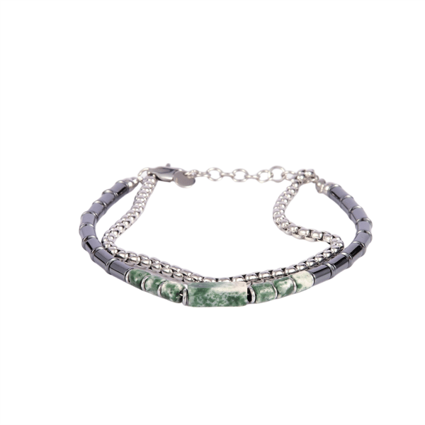 Mens Iron Saints Green Hematite Bead Multi-Strand Bracelet - image 