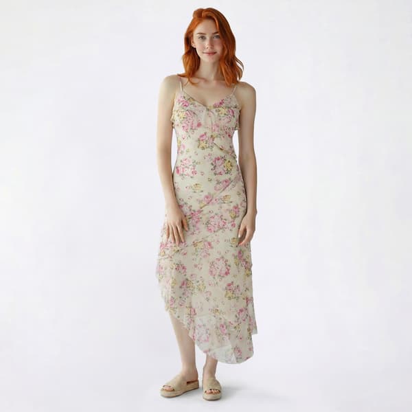 Juniors No Comment Mesh Vnk Slip Asymetrical Midi Dress - image 