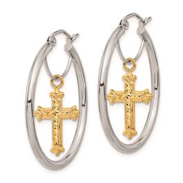 Womens Gold Classics&#8482; 14k Two-Tone Cross Dangle Hoop Earrings