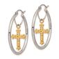 Womens Gold Classics&#8482; 14k Two-Tone Cross Dangle Hoop Earrings - image 2