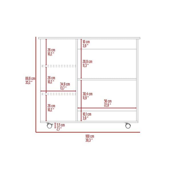 FM FURNITURE Arizona White Kitchen Cart