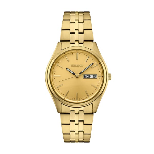 Mens Seiko Essentials Gold-Tone/Yellow Dial Watch - SUR430 - image 