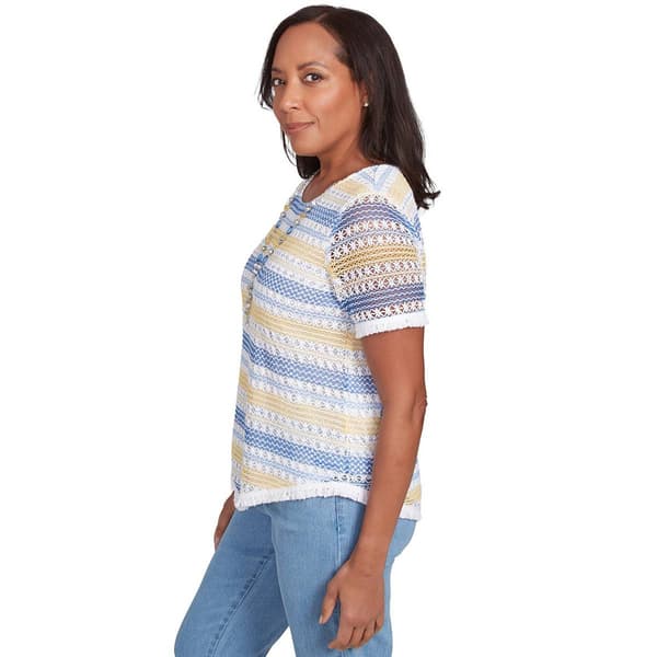 Womens Alfred Dunner Flower Power Biadere Fringe Blouse