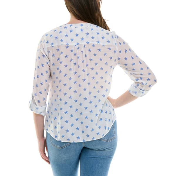 Plus Size Zac & Rachel 3/4 Roll Tab Sleeve Star Blouse