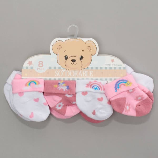 Baby Girl (NB-12M) so''dorable 8pk. Dew Drops Terry Cuff Socks - image 